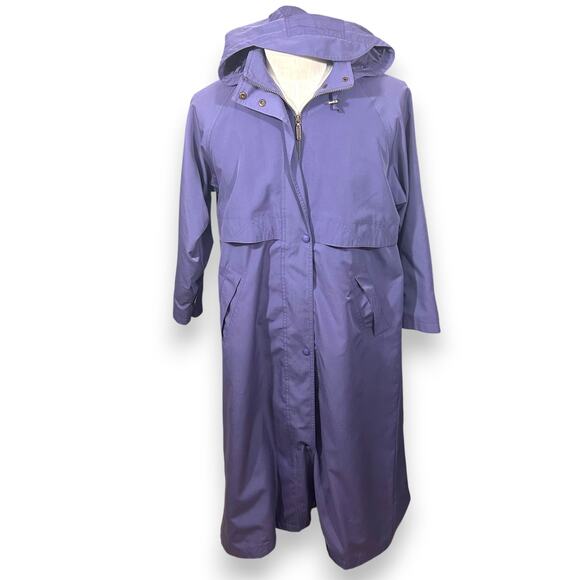 Bean Coat Womens Petite Medium Purple Hooded Long Rain Trench Jacket Waterproof - Picture 1 of 11